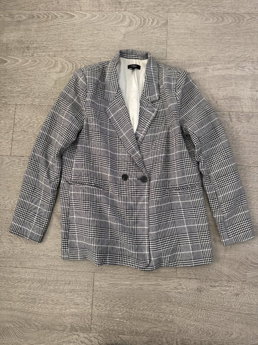 AQUA Plaid Houndstooth Double Breasted Blazer Womens Medium